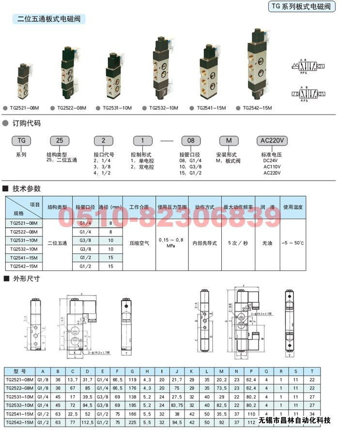 TG2521-08M    TG2522-08M     TG2531-10M    板式电磁阀  