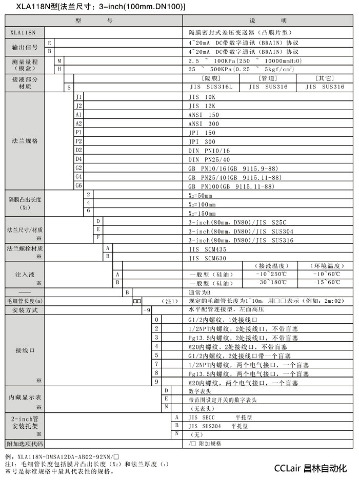 差压变送器 XLA118W XLA118N 