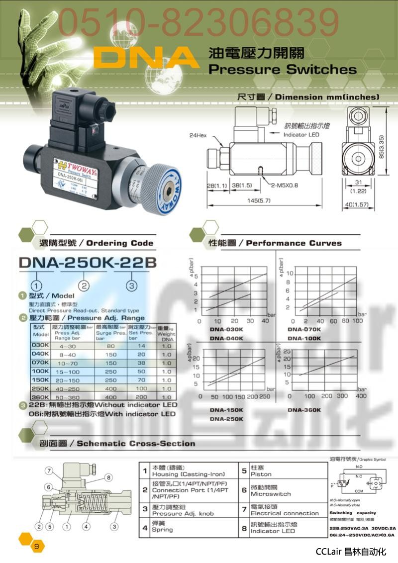 DNA-030K-06I  DNA-030K-22B  TWOWAY 油电压力开关