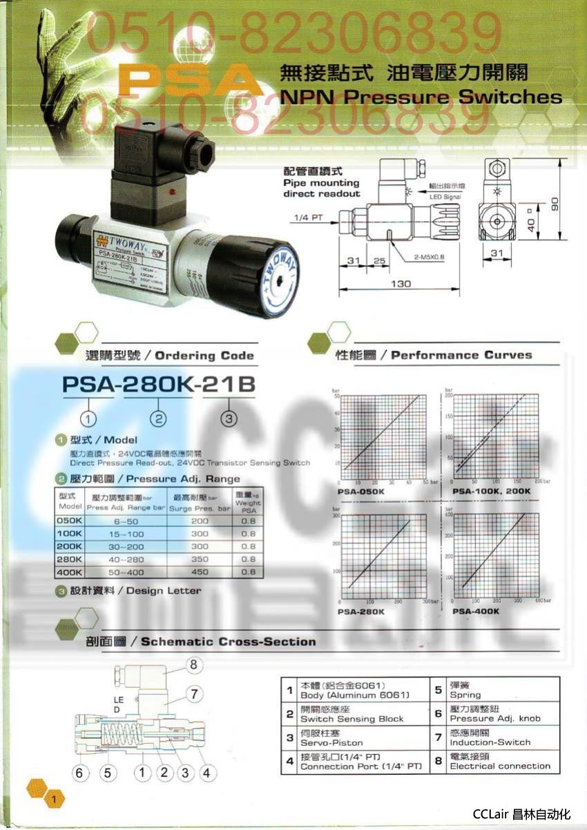 TWOWAY 油电压力开关 PSA-050K-21B PSA-100K-21B PSA-280K-21B PSA-400K-21B