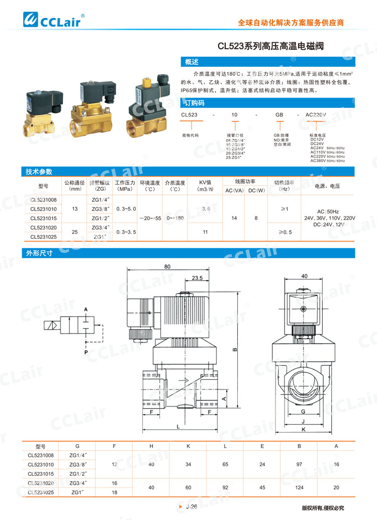 CL523系列高压高温电磁阀