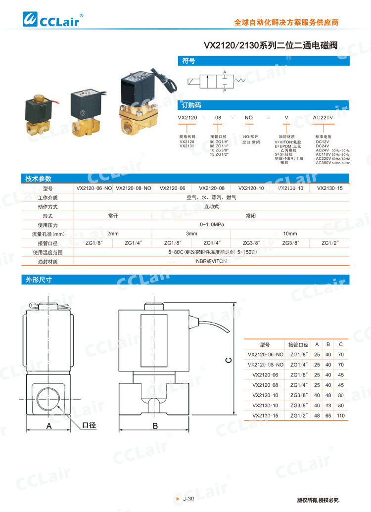 VX2120、2130系列二位二通电磁阀