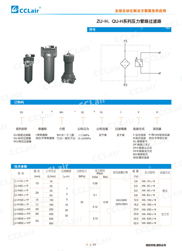 ZU-H、QU-H系列压力管路过滤器-1