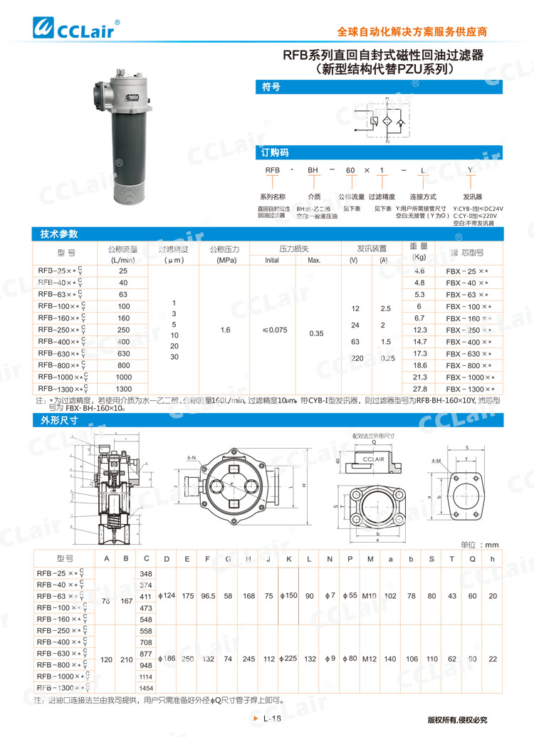 RFB系列直回自封式磁性回油过滤器(新型结构代替PZU系列)