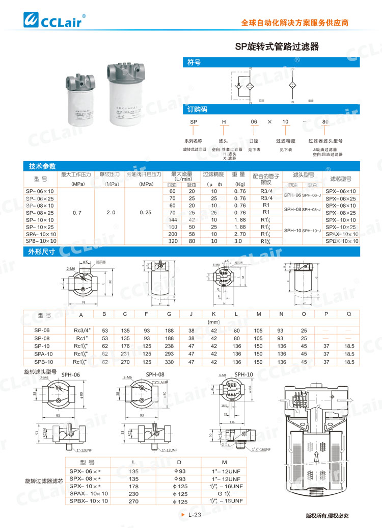 SP旋转式管路过滤器