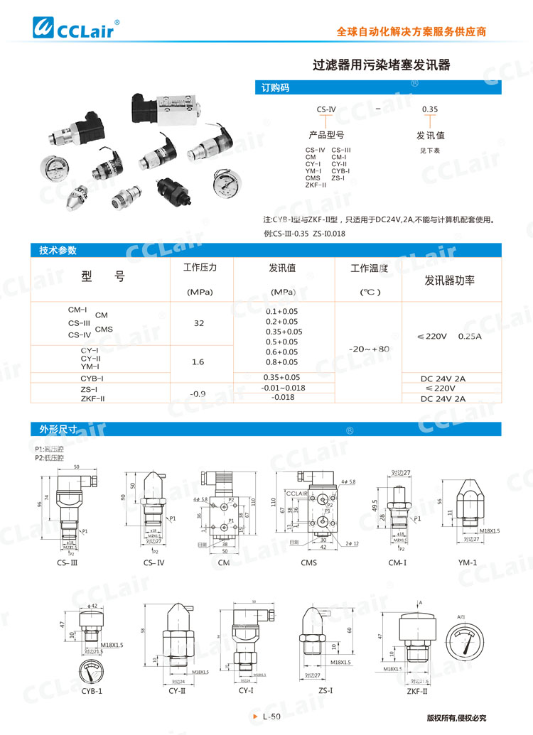 过滤器用污染堵塞发讯器